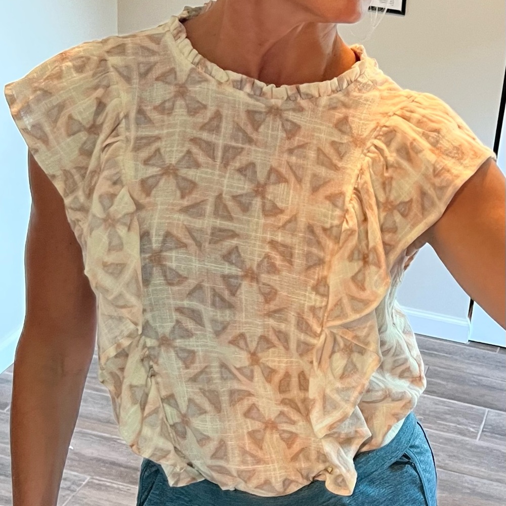 Karlie Ruffle Poplin Cap Sleeve Cotton Blouse, size small